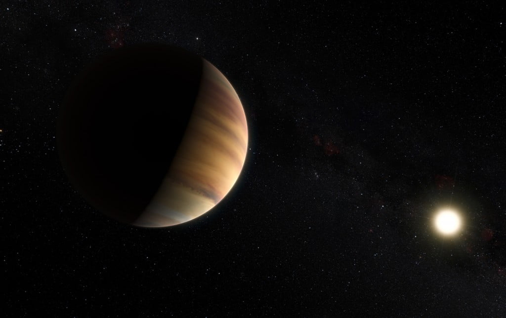 Larakan artis menunjukkan eksoplanet yang mengelilingi bintang 51 Pegasi. Sumber
